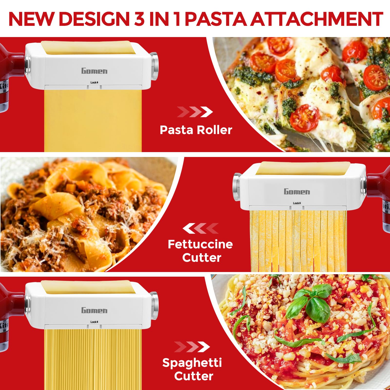 Gomen cutter fettuccine gros plan montrant largeur et coupe uniforme