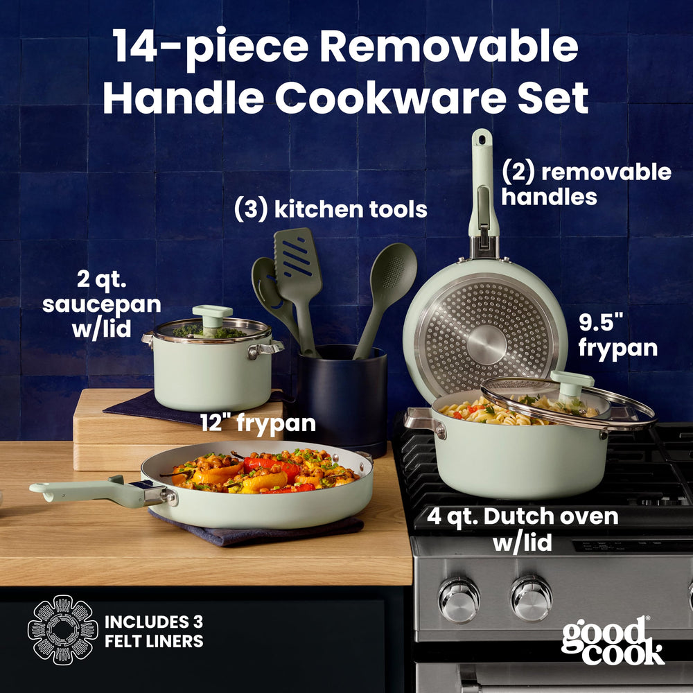 GoodCook poignée amovible montrant le verrouillage sécurisé pour stabilité