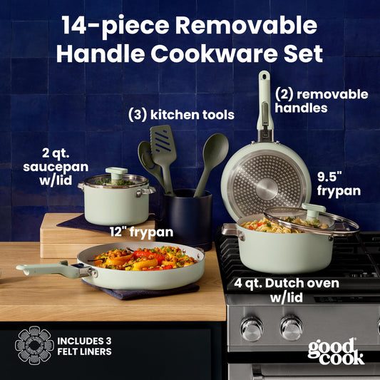 GoodCook poignée amovible montrant le verrouillage sécurisé pour stabilité