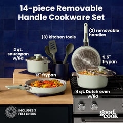 GoodCook poignée amovible montrant le verrouillage sécurisé pour stabilité