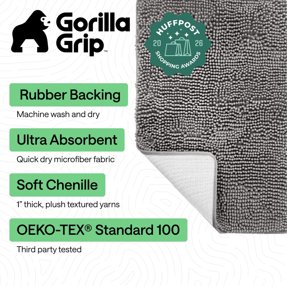 GORILLA GRIP gros plan chenille absorbe l'eau et protège les pieds