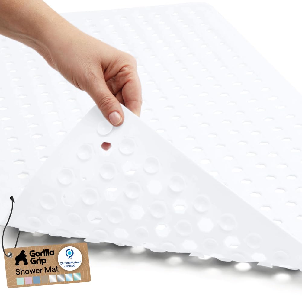 GORILLA GRIP tapis de bain face avant montrant couverture et couleur blanche pour sécurité
