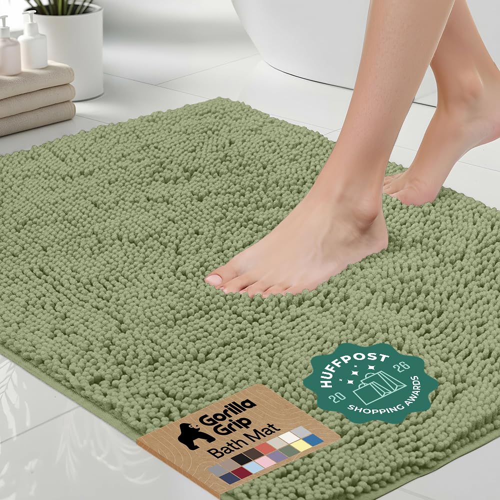GORILLA GRIP vue de face du tapis vert sauge offrant confort immédiat