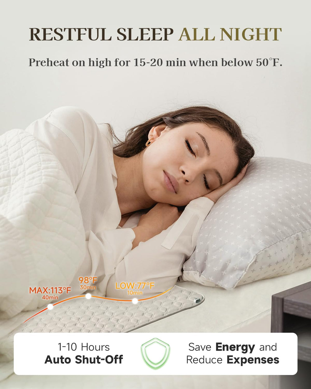 GOTCOZY surmatelas en usage avec personne profitant d'une chaleur réglable