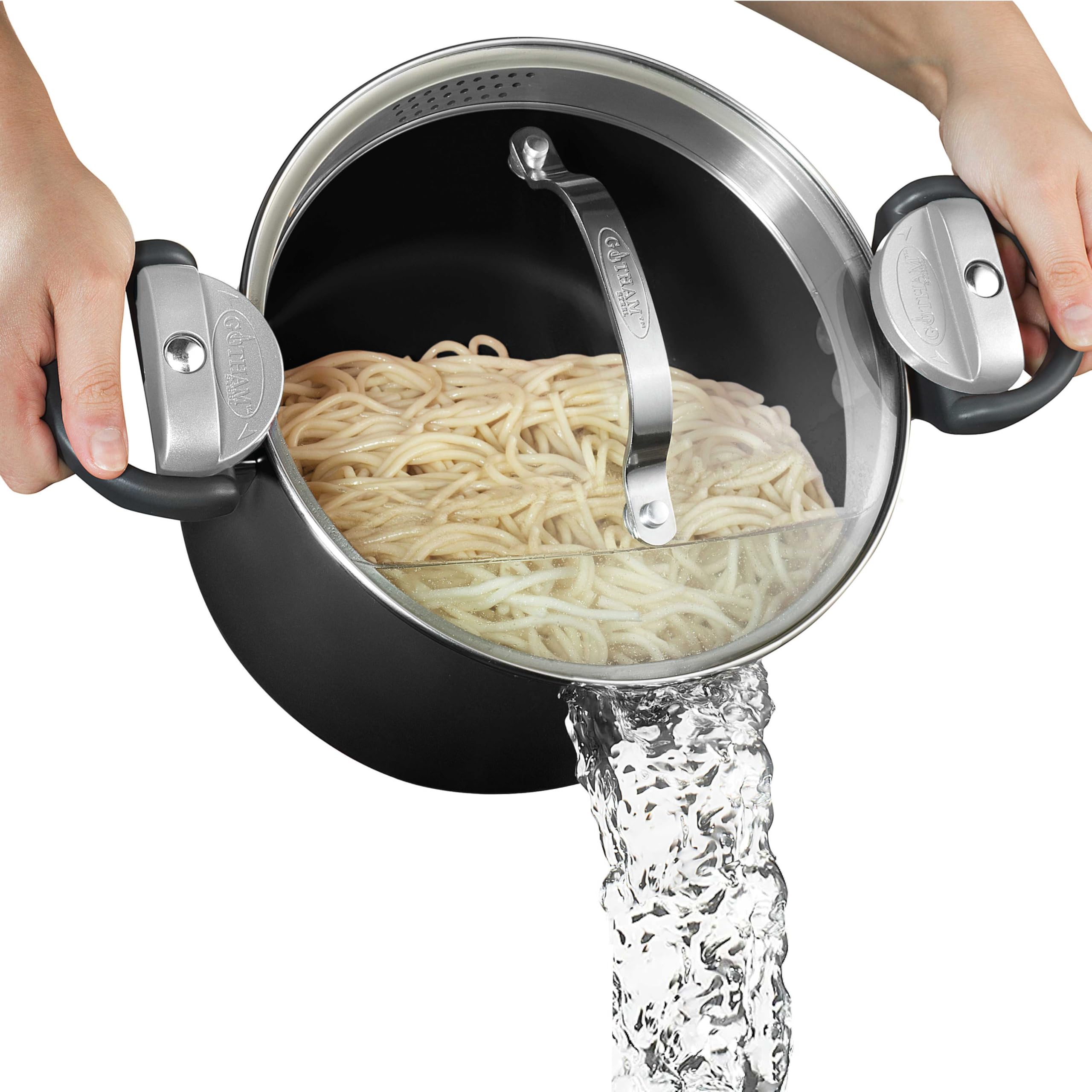 GOTHAM STEEL casserole face avant montrant design et capacité 5 Qt pour gain de place