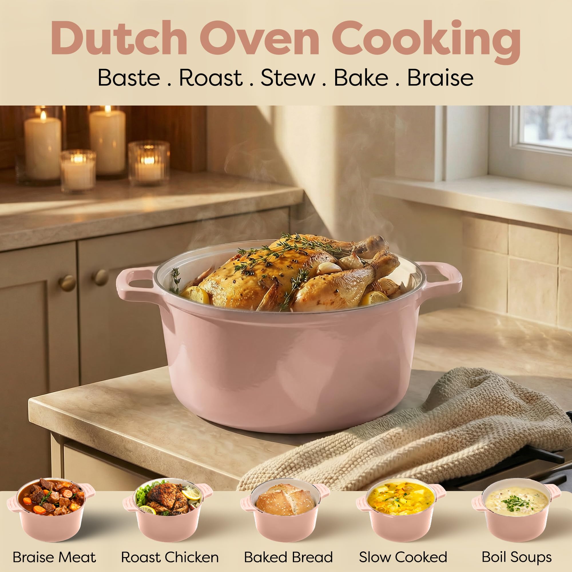 GOTHAM STEEL mise en scène lifestyle dans cuisine pastel, déco moderne