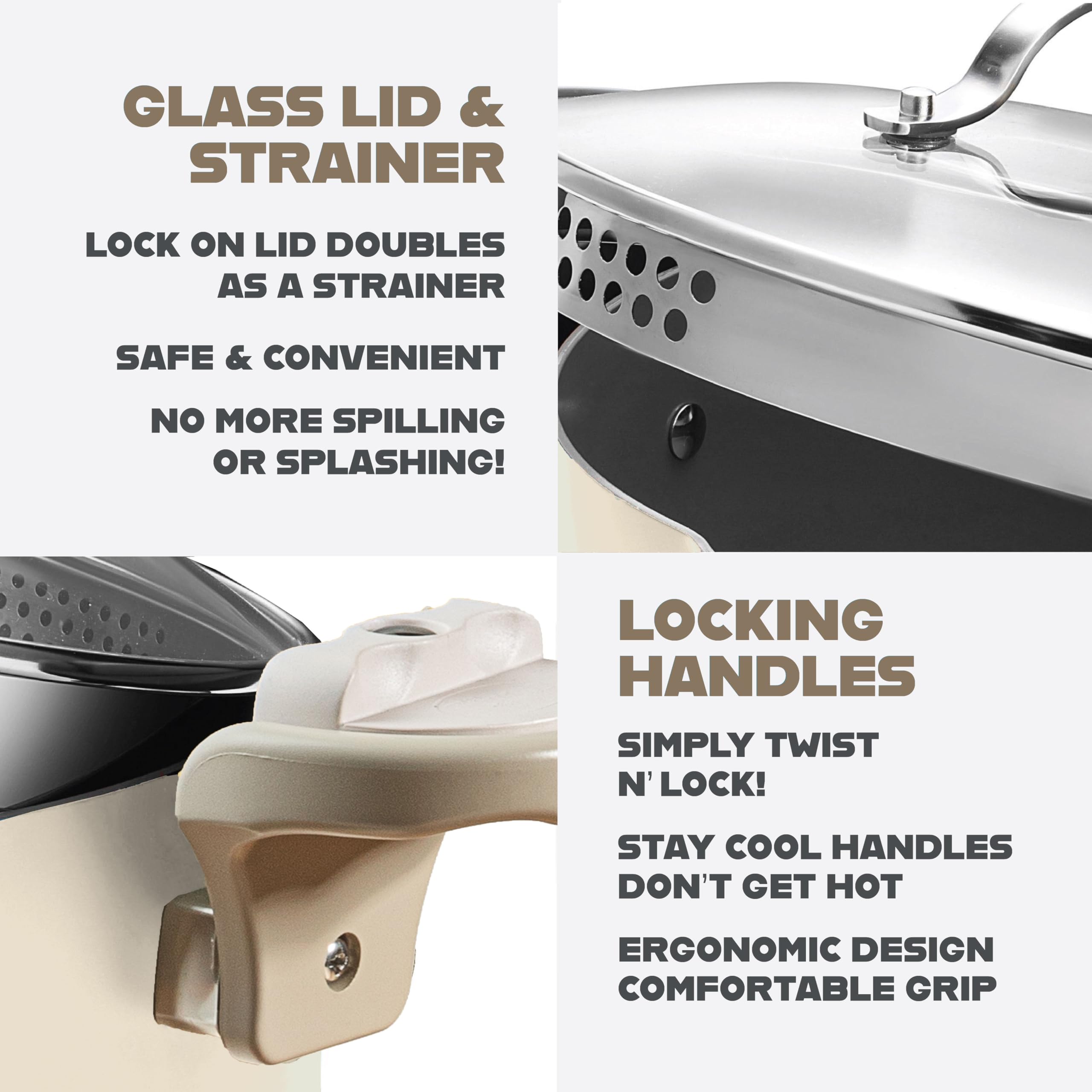 GOTHAM STEEL comparaison taille montrant capacité 5 qt et gain d'espace en cuisine