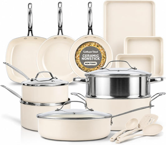GOTHAM STEEL ensemble 20 pièces présenté complet et organisé pour cuisine polyvalente
