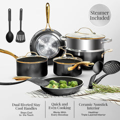 GOTHAM STEEL marmite avec panier vapeur illustrant cuisson vapeur pratique
