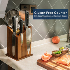 Gourmetop porte-couteaux en usage avec spatules, accès rapide aux outils