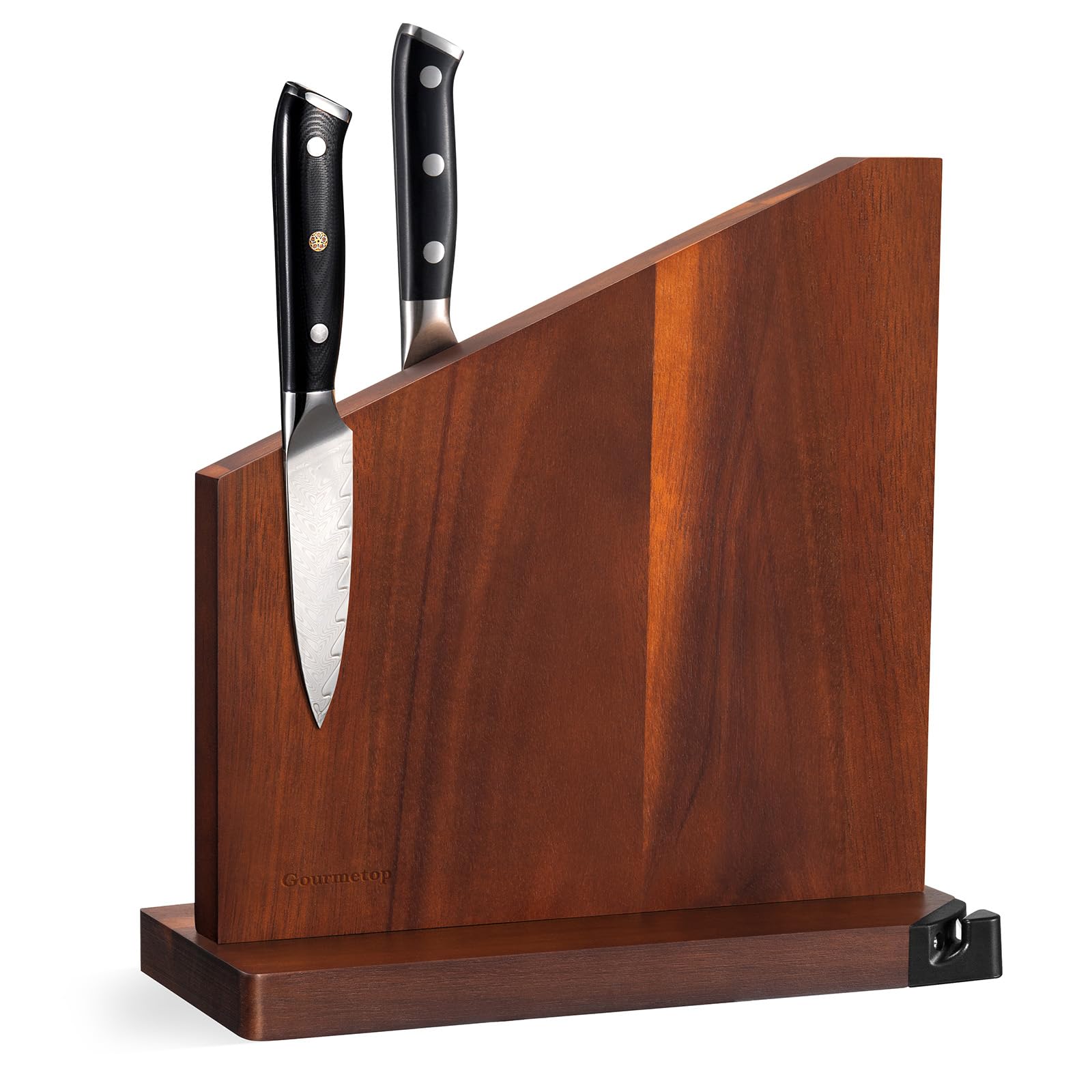 Gourmetop face avant en acacia foncé montrant rangement organisé et design élégant