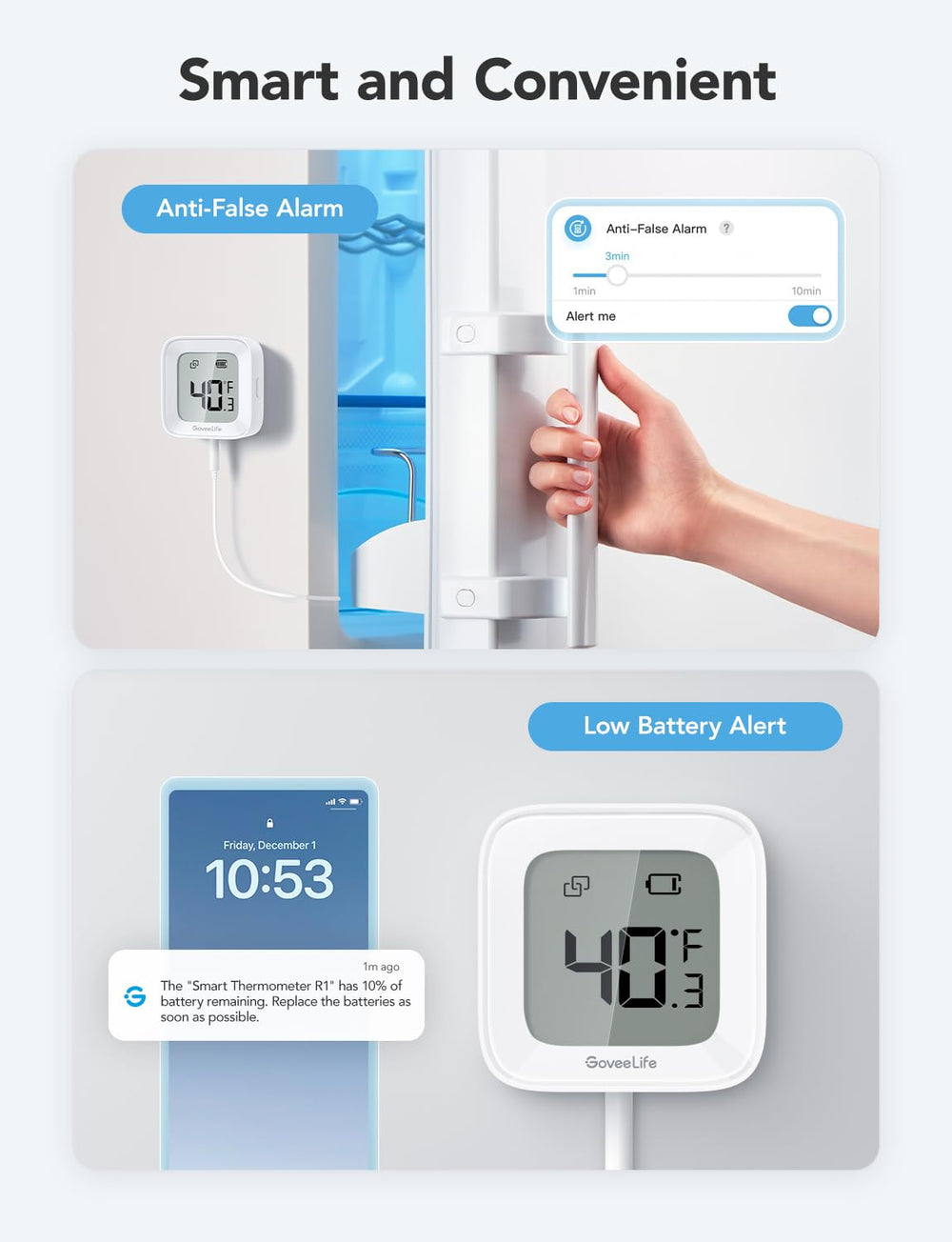 GoveeLife sonde placée dans congélateur pour suivi précis des aliments
