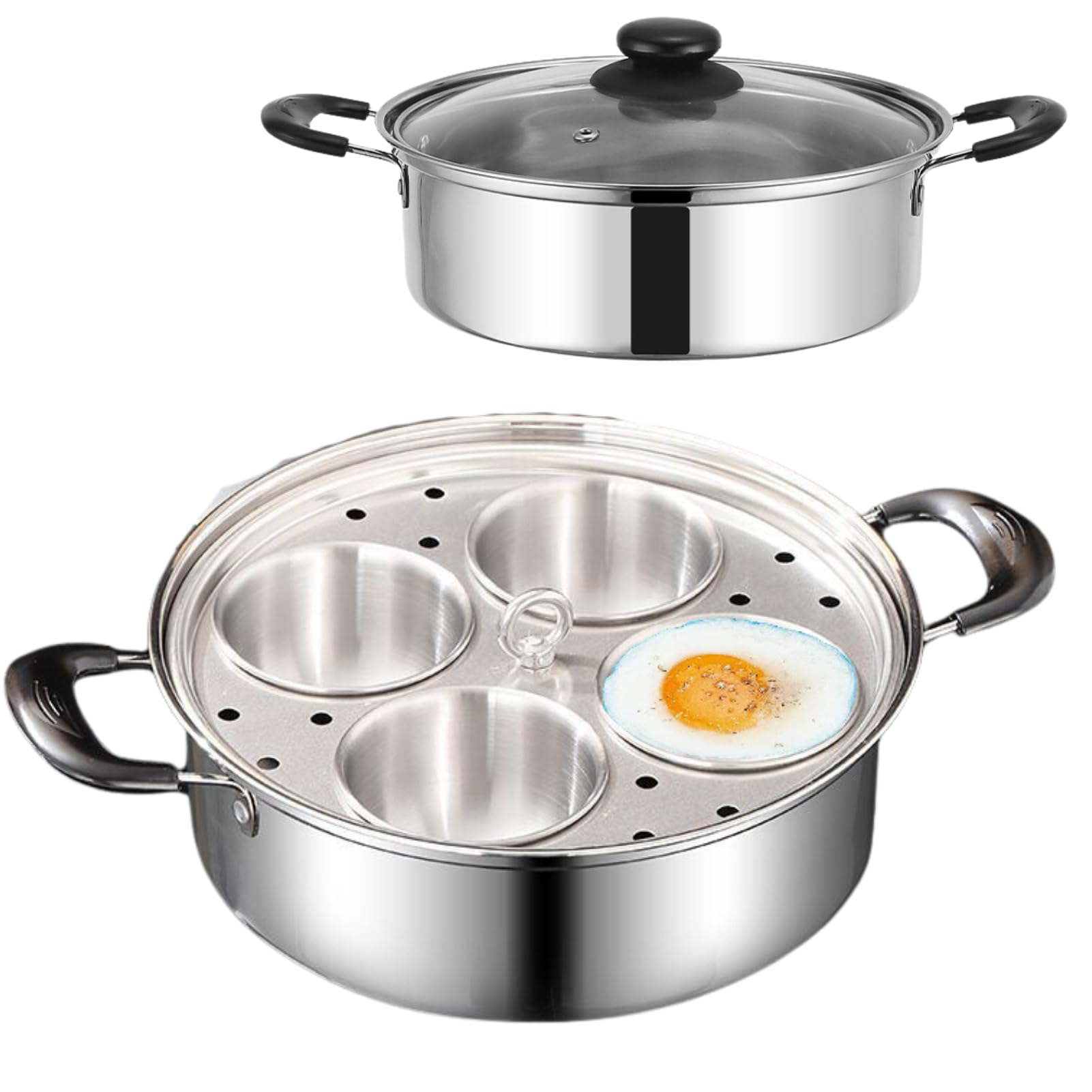 GOVNPJ poêle face montrant 4 coupelles inox, cuisson homogène