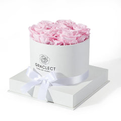 graclect boîte rose face montrant sept roses pour un cadeau durable