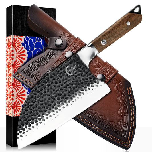 Grand Sharp face du couteau boucher montrant design et qualité