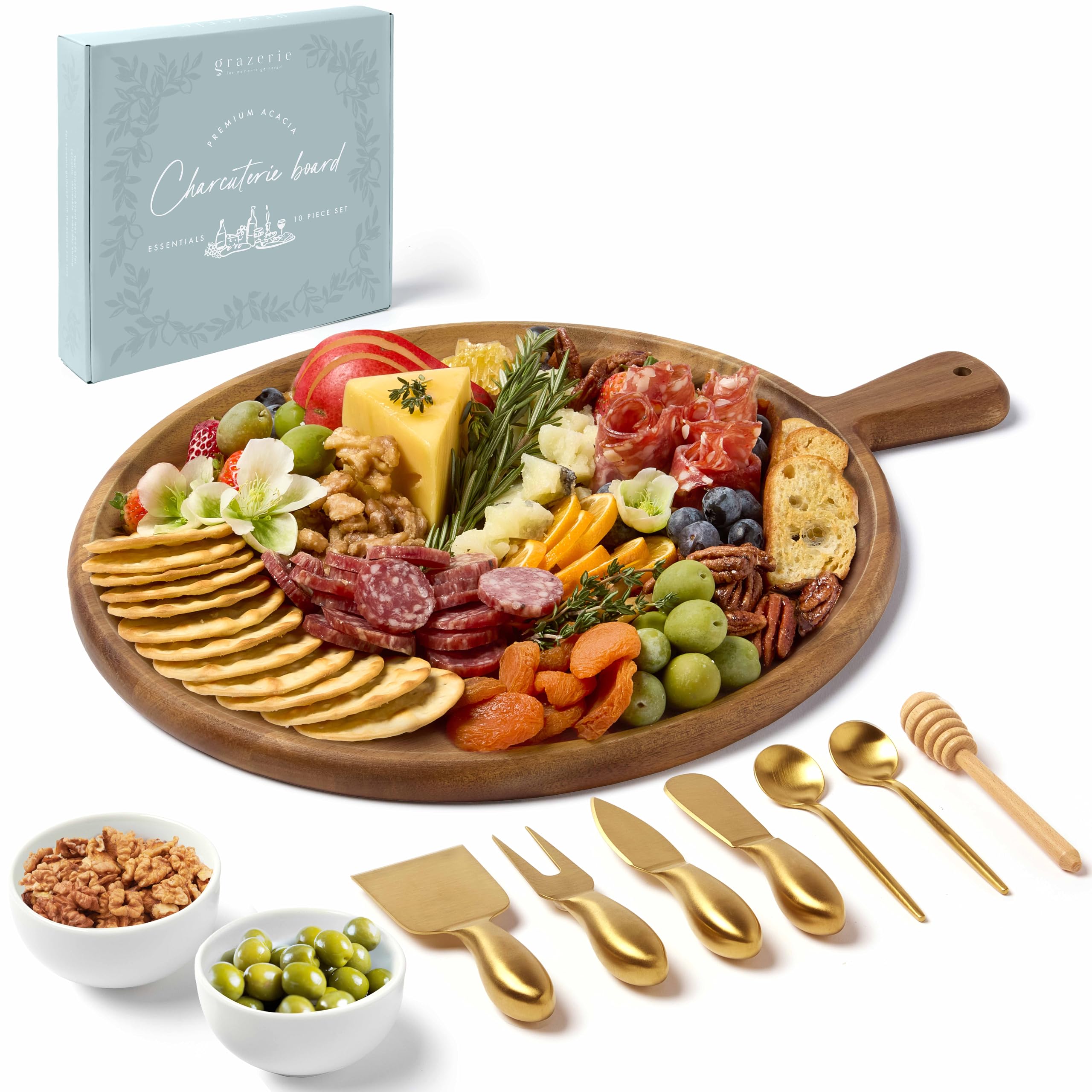 Grazerie plateau face avant en acacia, présentation élégante pour apéritif