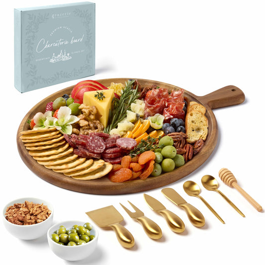 Grazerie plateau face avant en acacia, présentation élégante pour apéritif