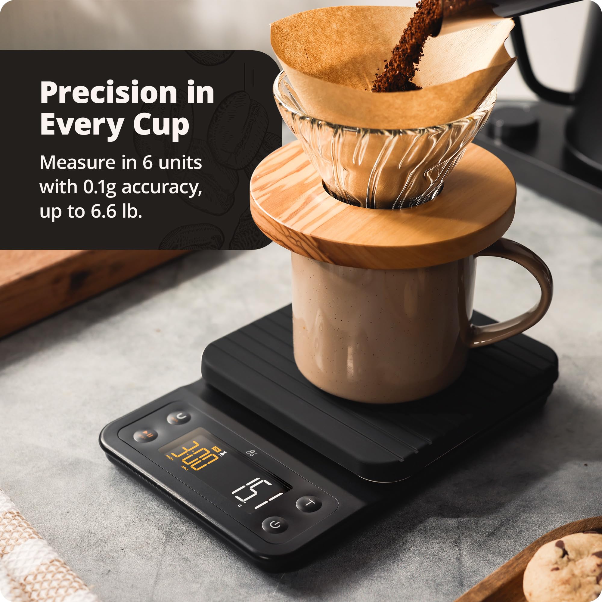 Greater Goods en usage avec porte-filtre espresso pour extraction contrôlée
