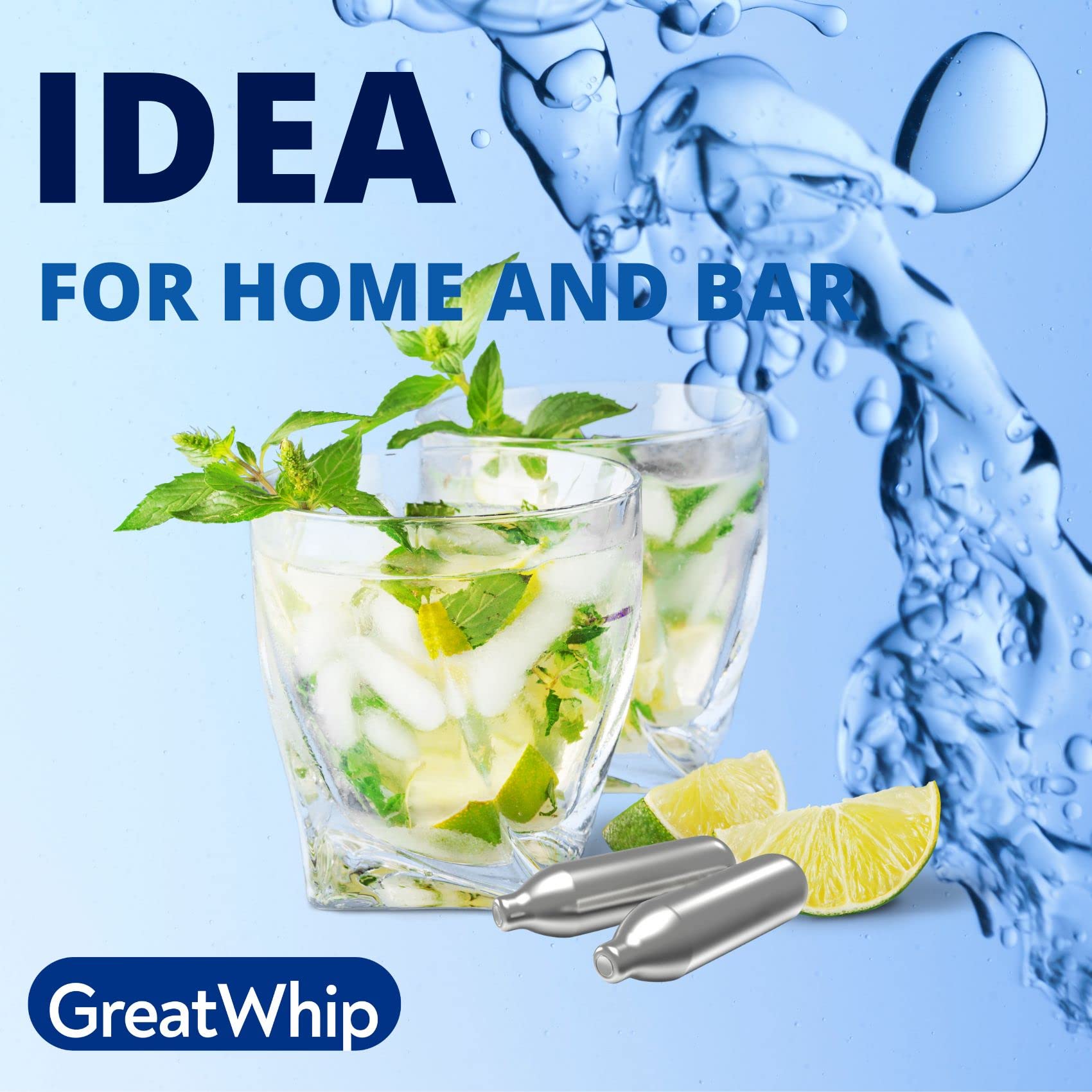 Cartouche GreatWhip insérée dans siphon en usage pour gazéifier boissons rapidement