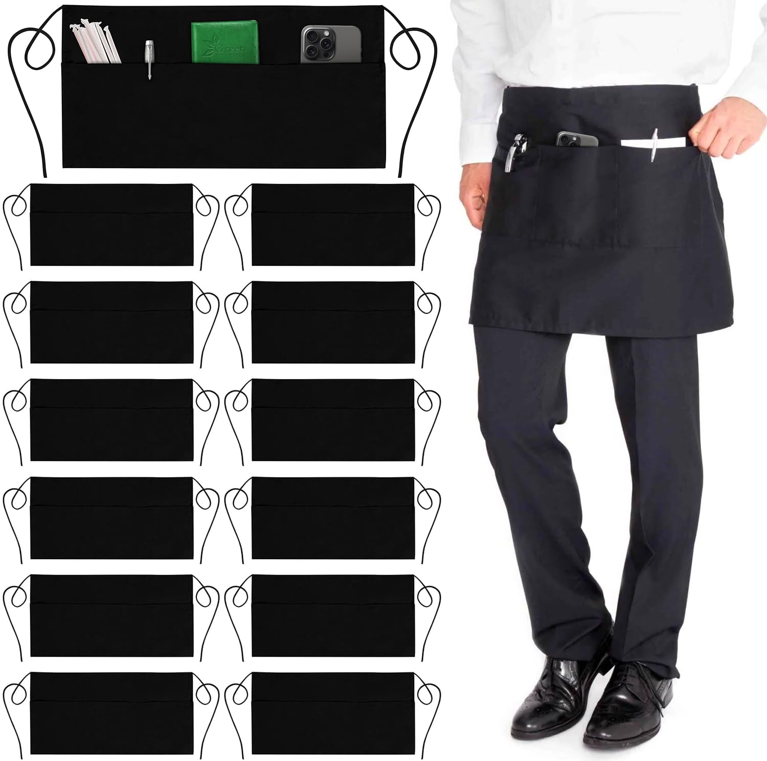 GREEN LIFESTYLE lot de 12 tabliers noir, solution économique pour équipe