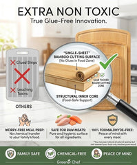 Greener Chef gros plan surface bambou sans colle illustrant hygiène accrue