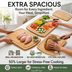 Greener Chef trois planches emboitées démontrant gain d'espace pratique