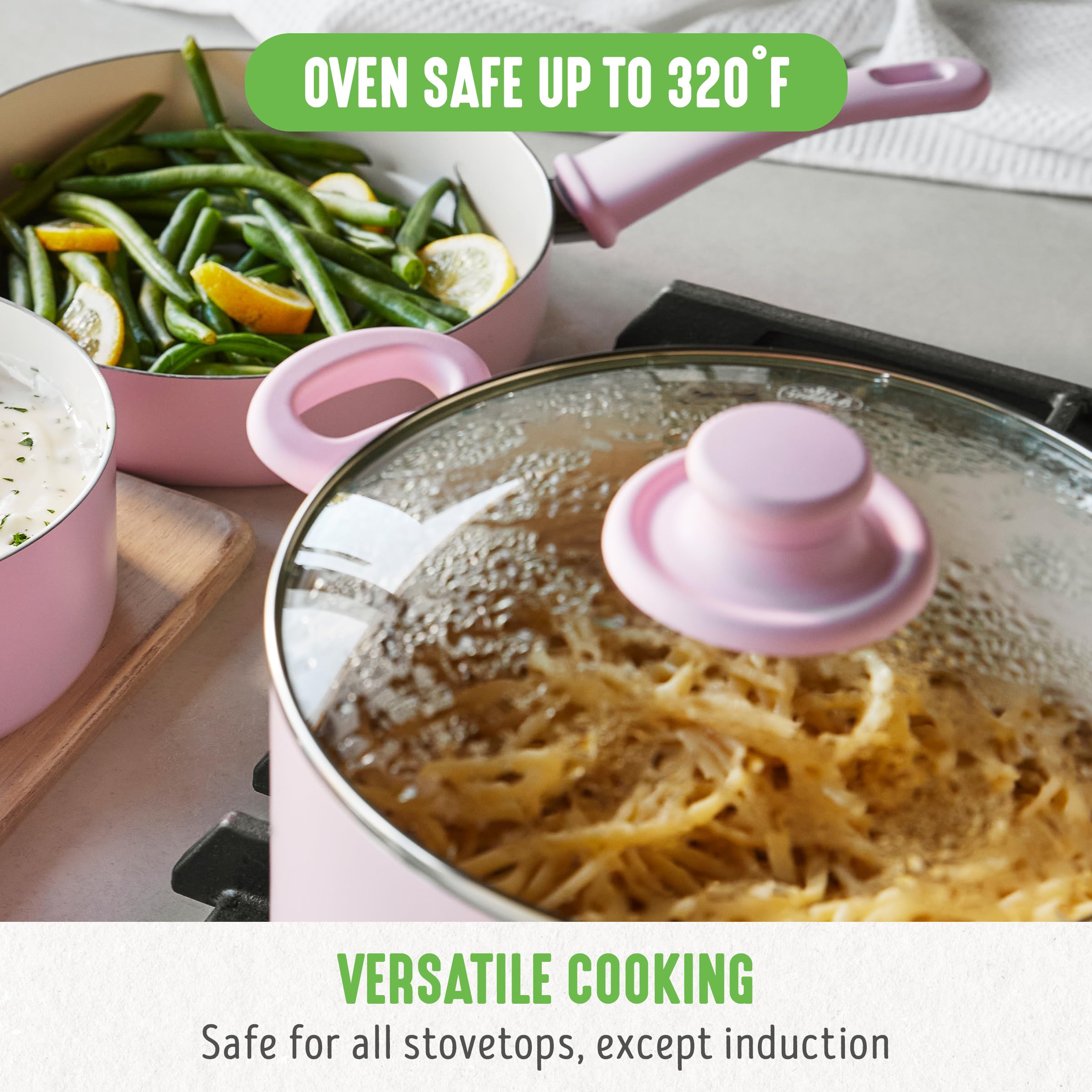GreenLife casserole au four jusqu'à 350°F montre compatibilité four