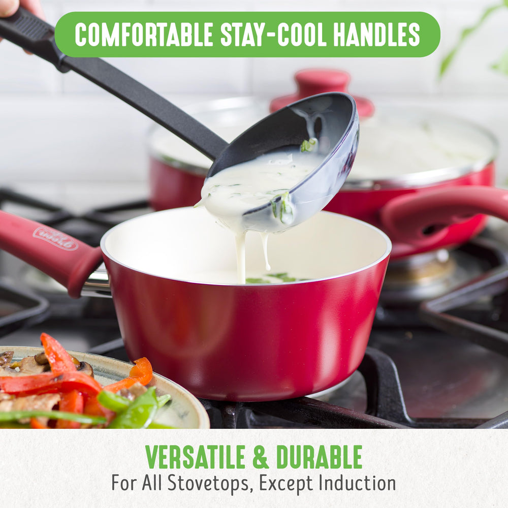 GreenLife comparaison d'échelle avec mains, montre tailles des casseroles