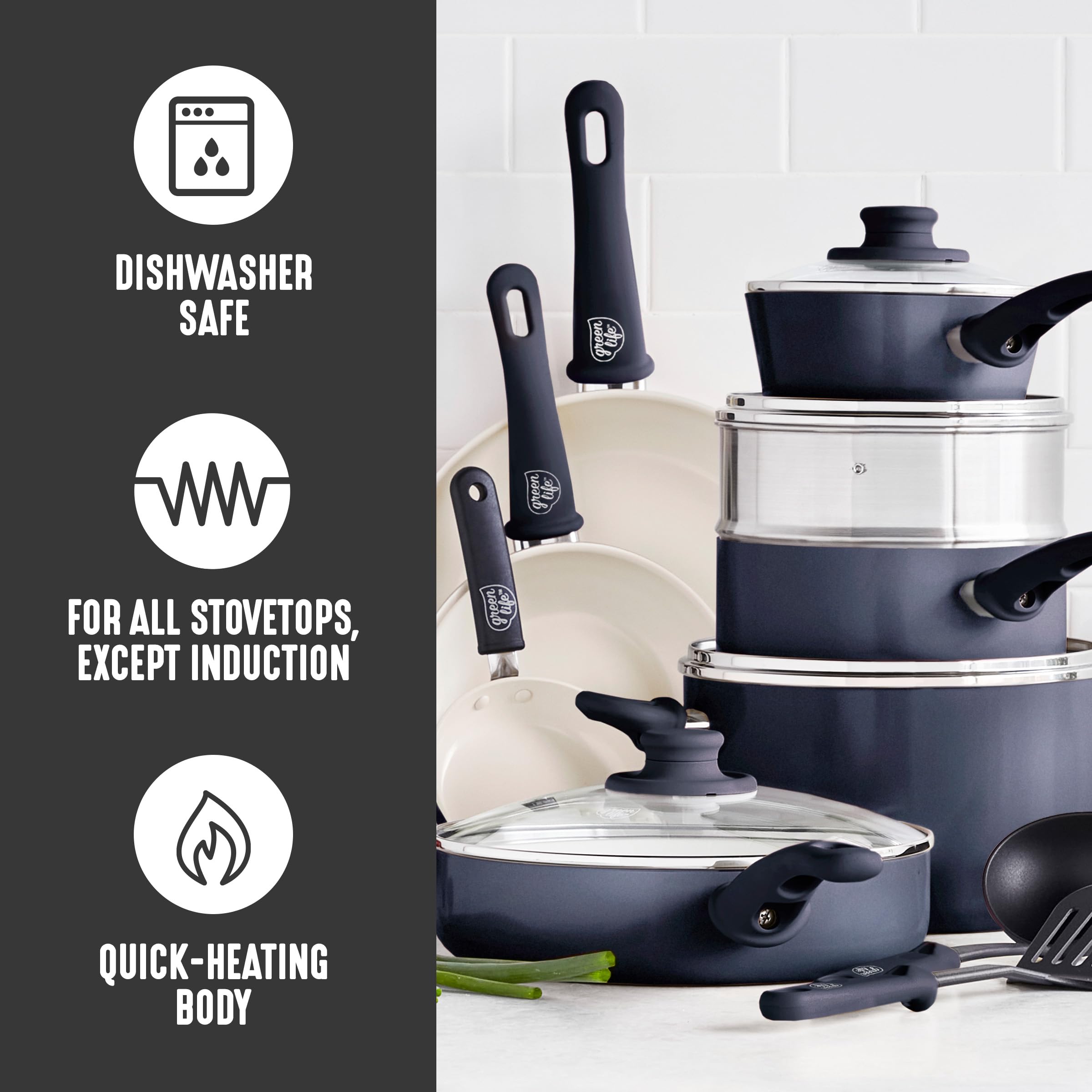 GreenLife faitout 5QT rempli de soupe, chauffe uniforme et capacité familiale
