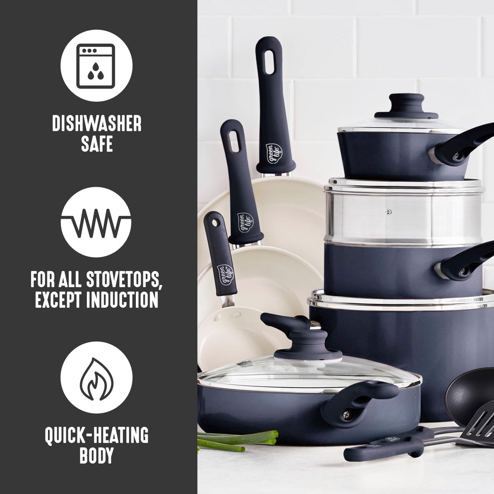 GreenLife faitout 5QT rempli de soupe, chauffe uniforme et capacité familiale
