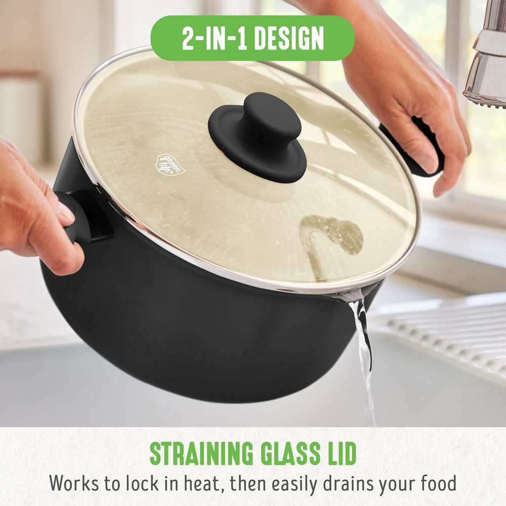 GreenLife comparaison taille montrant capacité 6QT utile pour repas familiaux