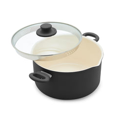 GreenLife faitout 6QT vue avant montrant design noir et finition soignée