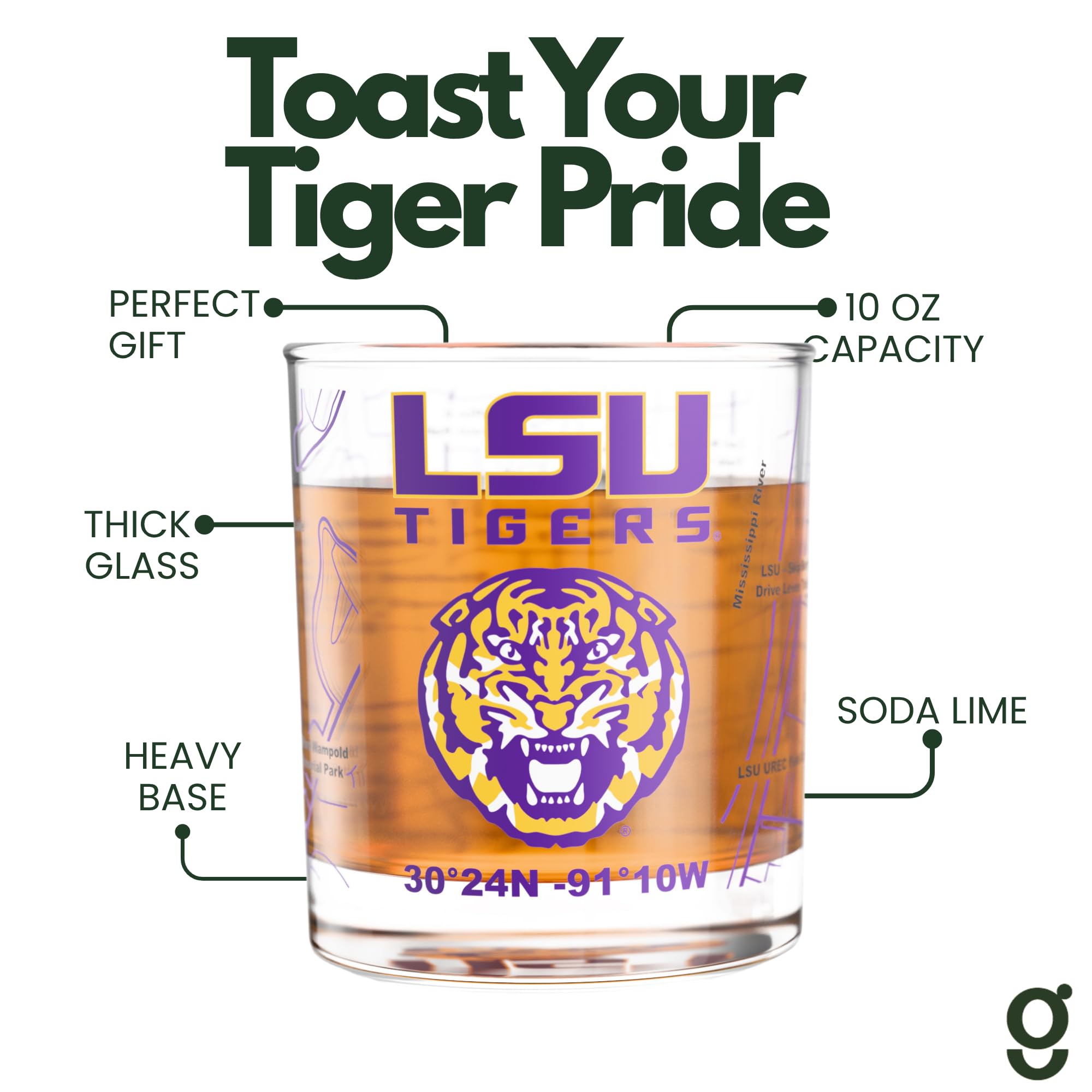 Greenline Goods gros plan carte du campus LSU, détail reconnaissable pour fans