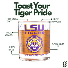 Greenline Goods gros plan carte du campus LSU, détail reconnaissable pour fans