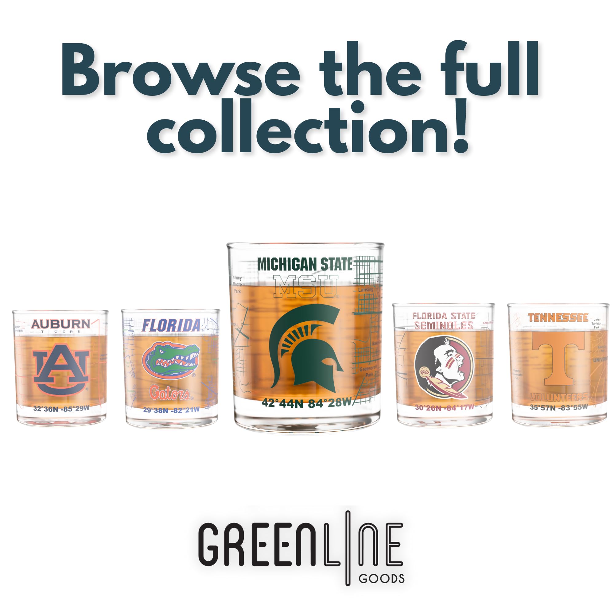 Greenline Goods verre posé sur bar, met en valeur le design universitaire