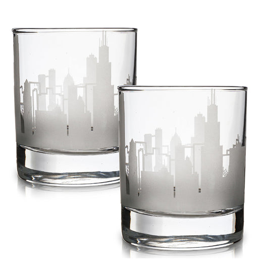 Greenline Goods verre face avec skyline de Chicago pour décoration de bar