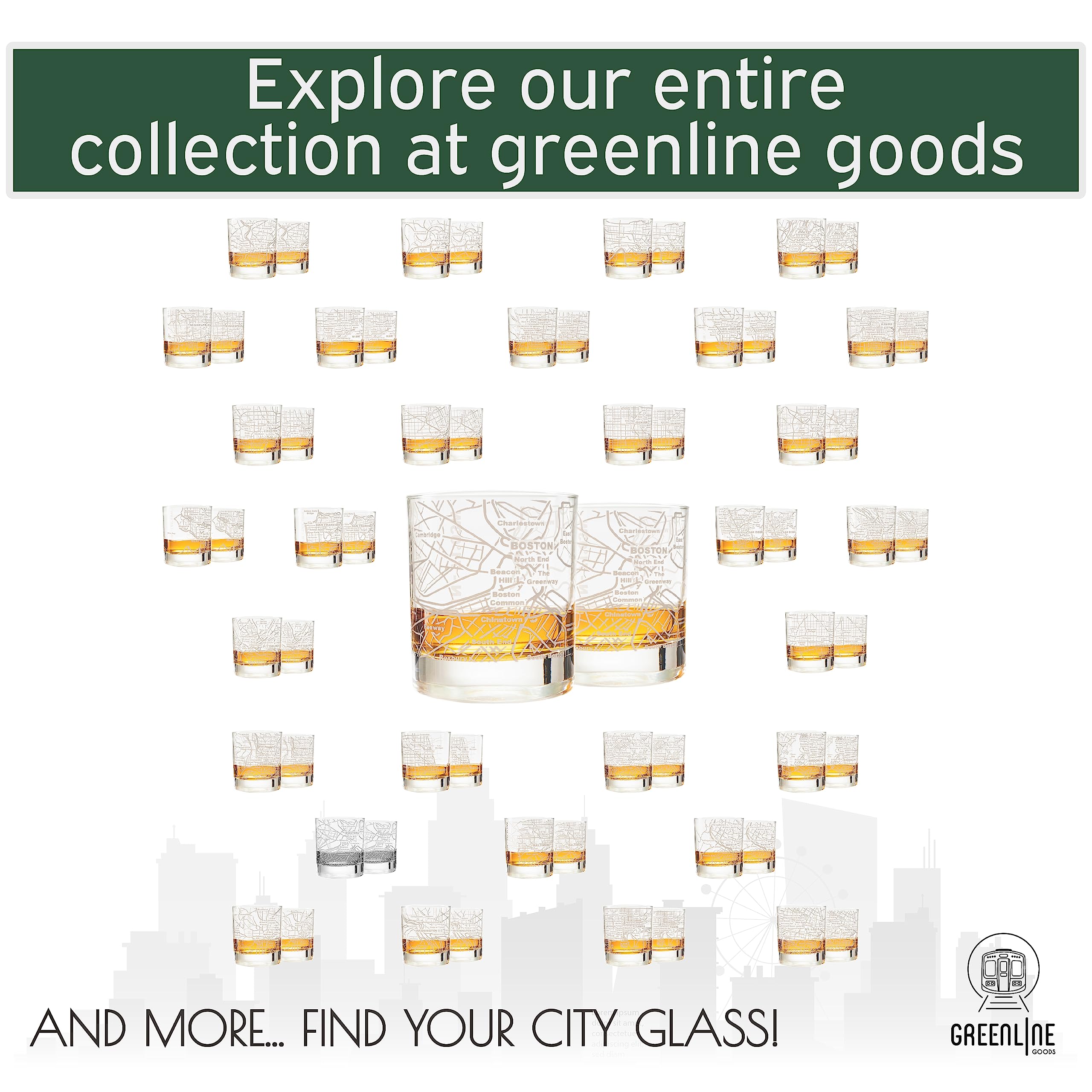 Greenline Goods verre posé dans un décor urbain évoquant Boston, cadeau chic