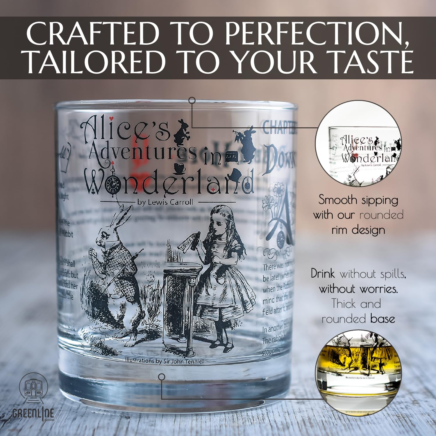 Greenline Goods verres en usage avec old fashioned, rendu sophistiqué