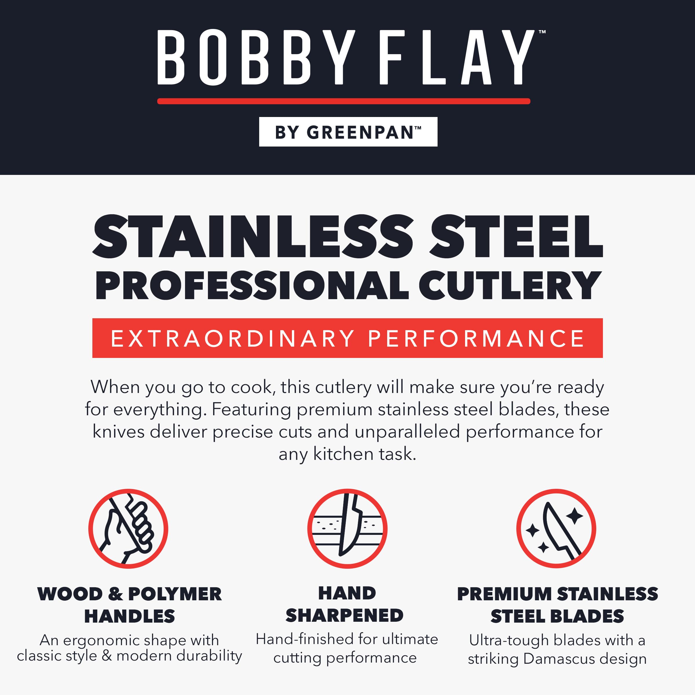 GreenPan x Bobby Flay comparaison taille sur planche pour repères visuels