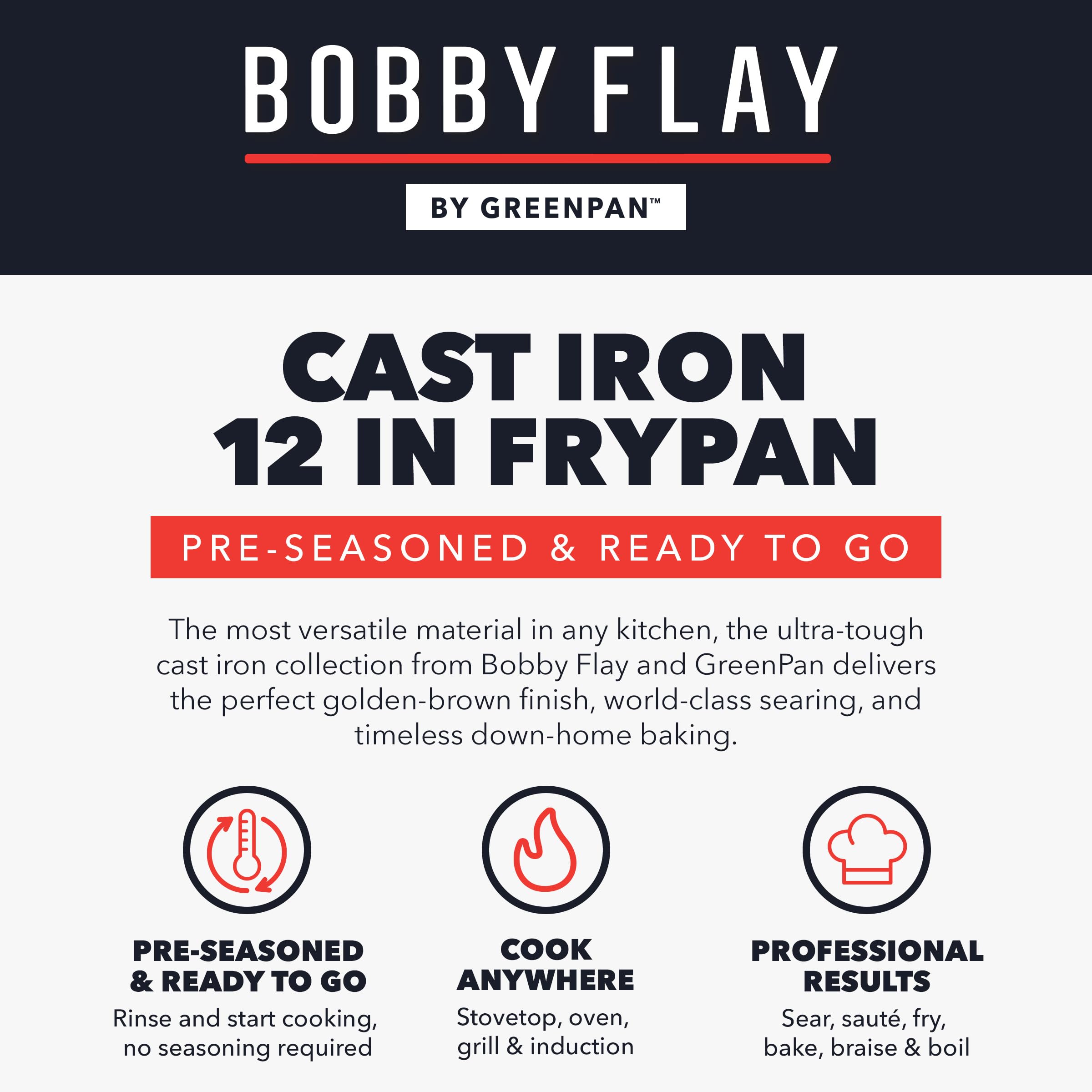 GreenPan x Bobby Flay comparaison taille illustrant capacité de 12 pouces