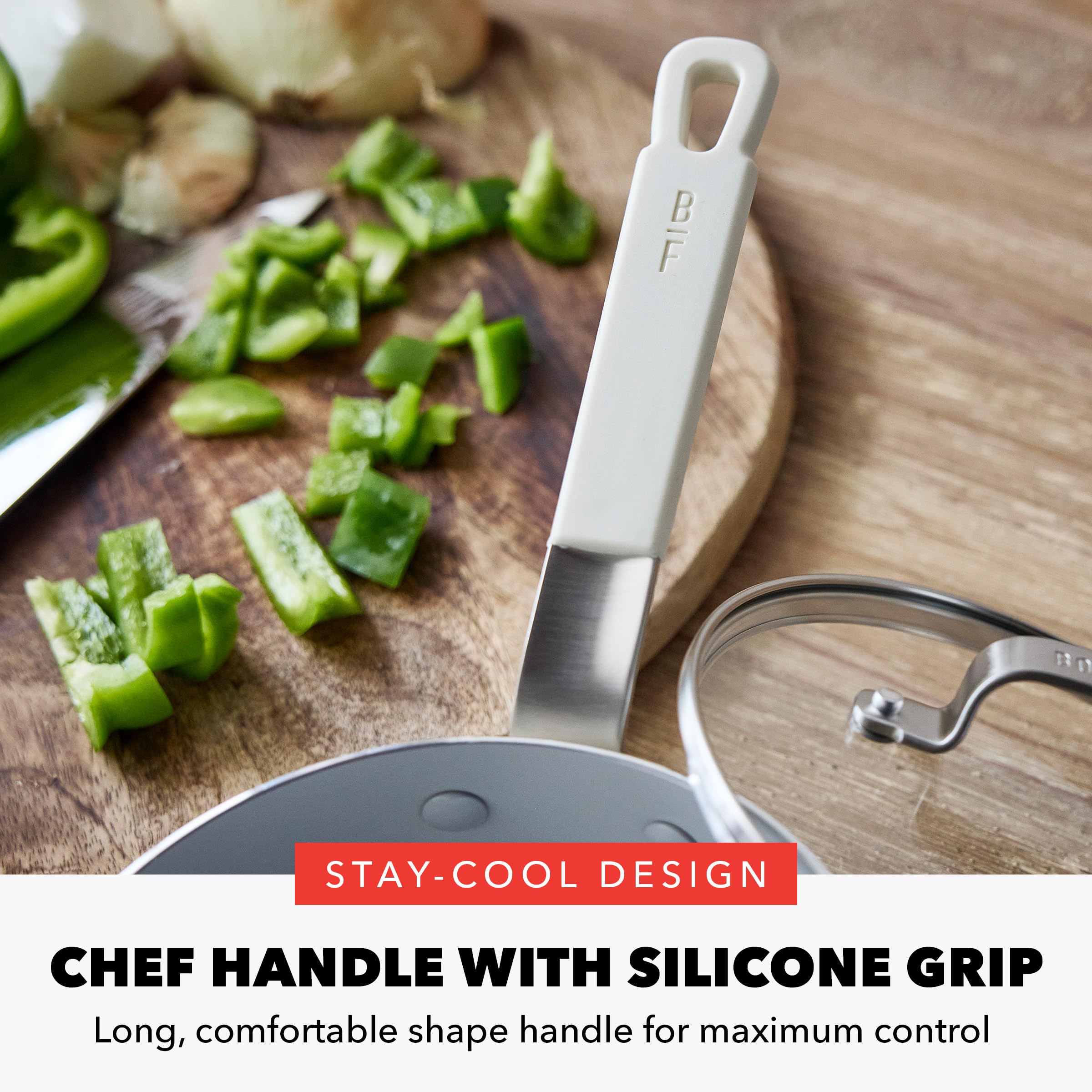 GreenPan x Bobby Flay poêle en usage sur plaque, saisit uniformément pour saveurs optimales