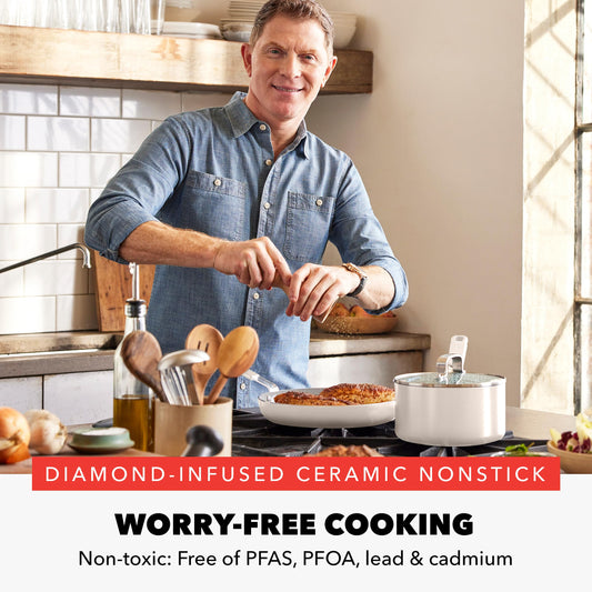 GreenPan x Bobby Flay gros plan revêtement diamanté pour libération facile