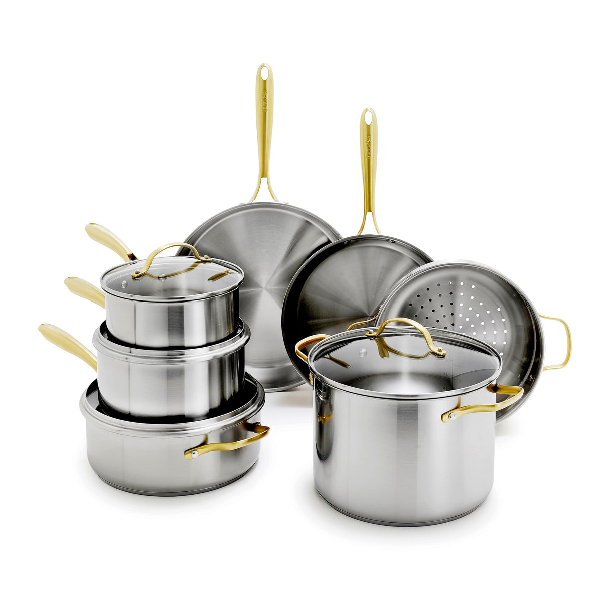 GreenPan ensemble face montrant finition inox durable et polyvalence