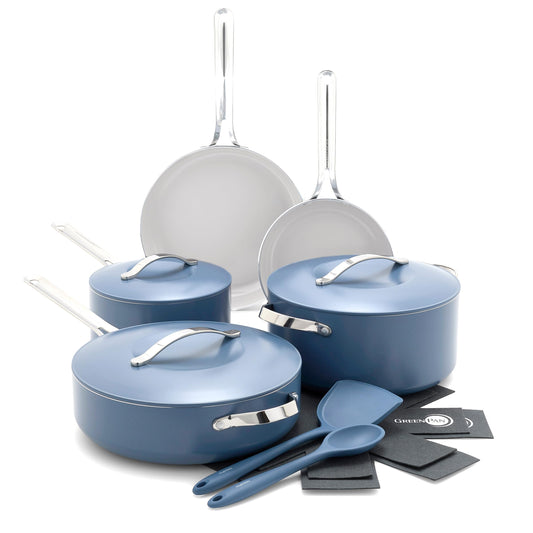GreenPan ensemble Nova vue globale ocean blue montrant polyvalence et design