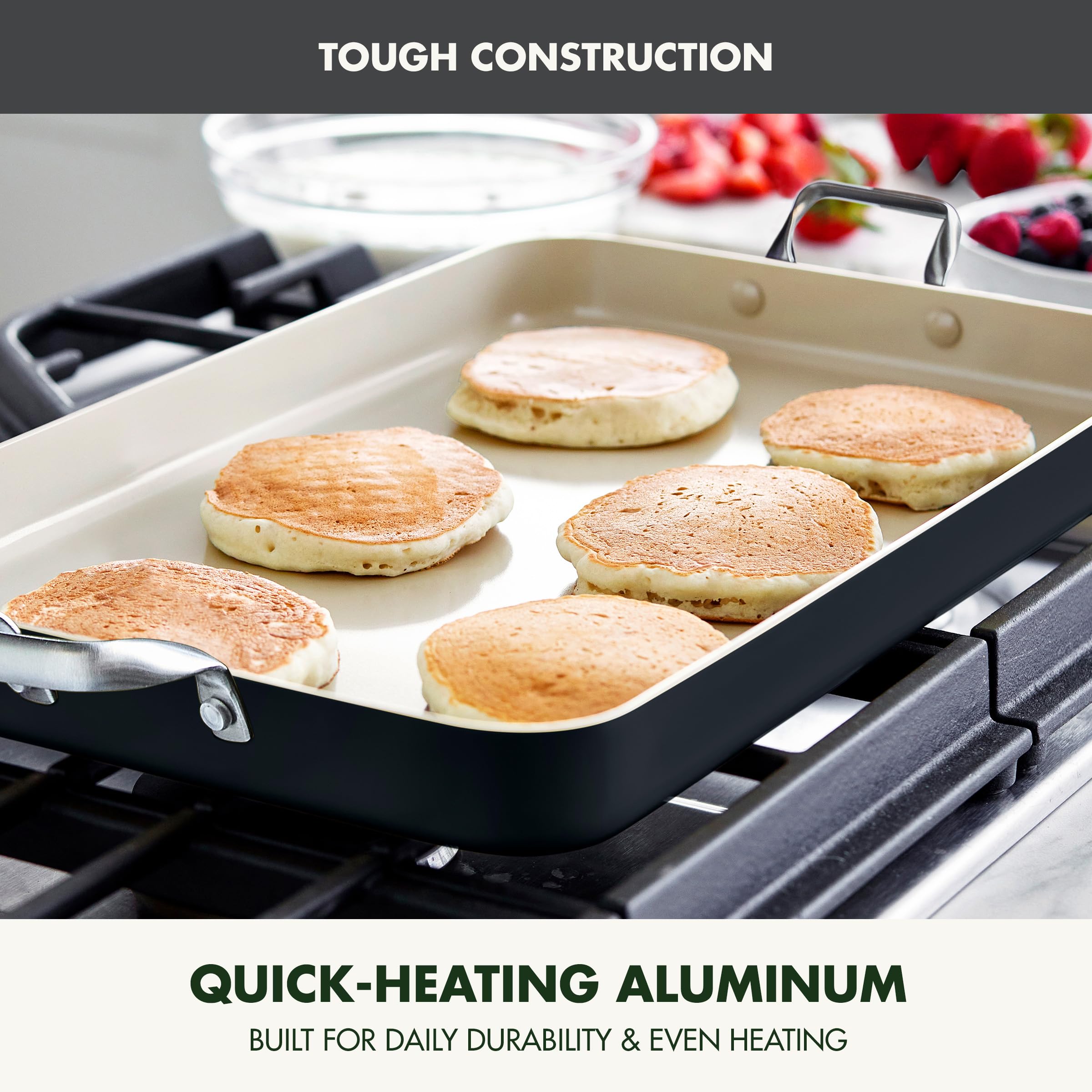 GreenPan plancha en usage sur cuisinière avec cuisson uniforme