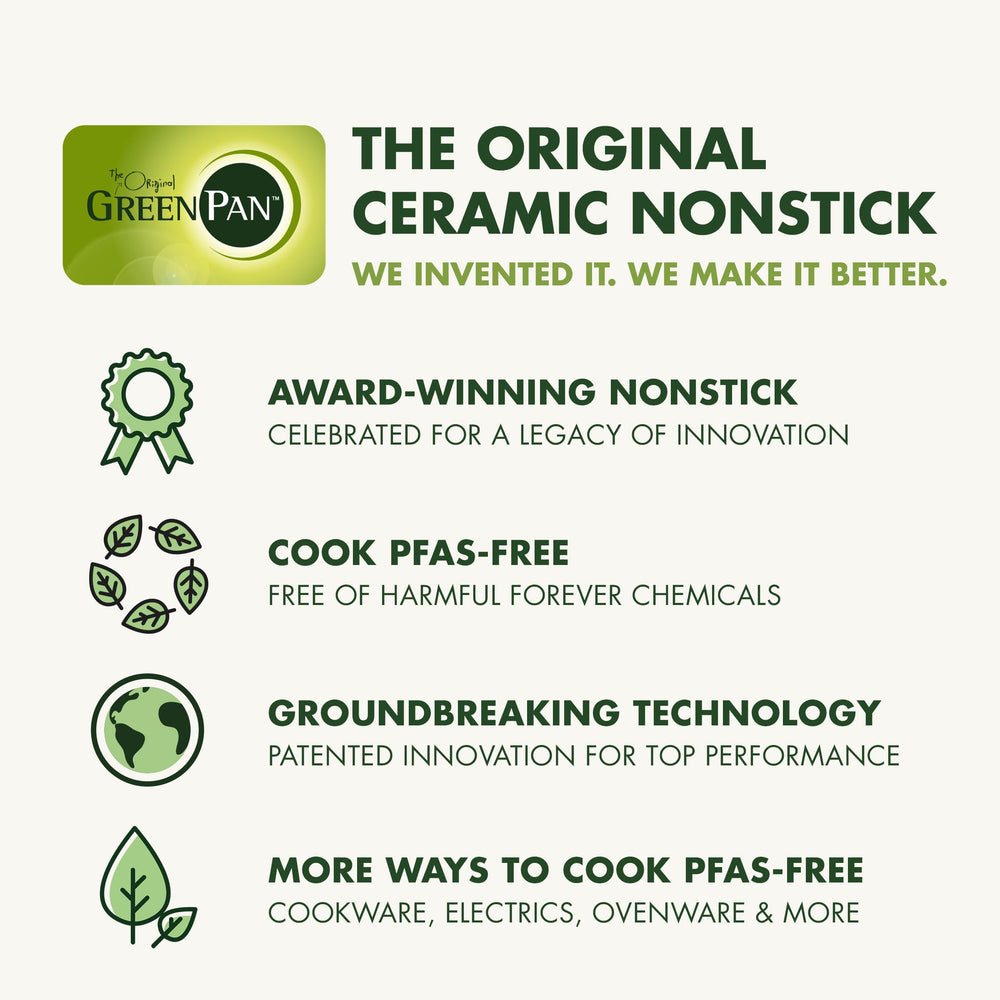 GreenPan mise en scène cuisine montrant plat polyvalent prêt à servir