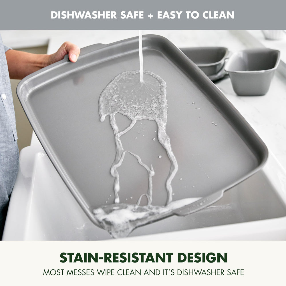GreenPan plat propre démontrant nettoyage facile et compatibilité lave‑vaisselle