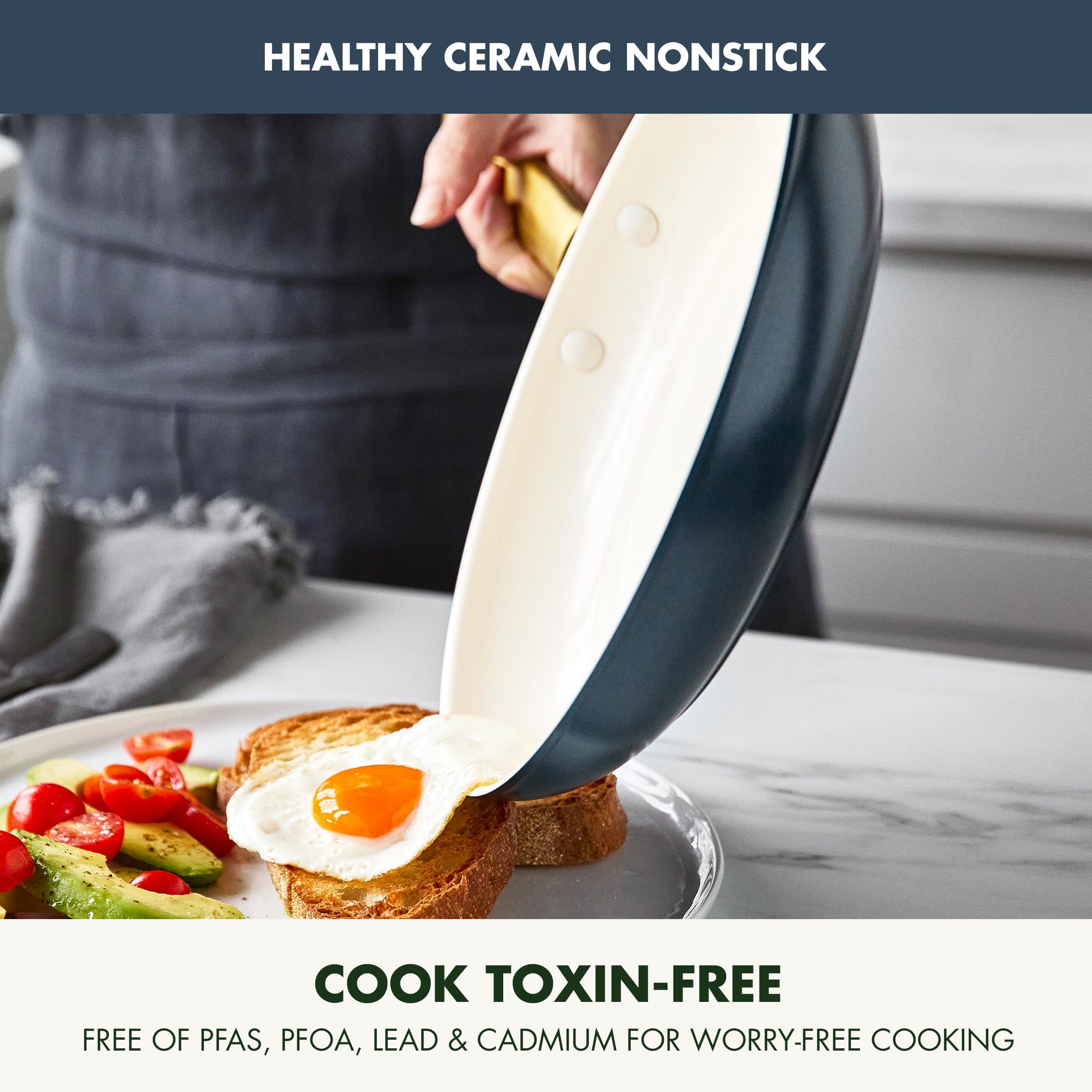 GreenPan poignée dorée en acier inoxydable rivetée pour prise sûre