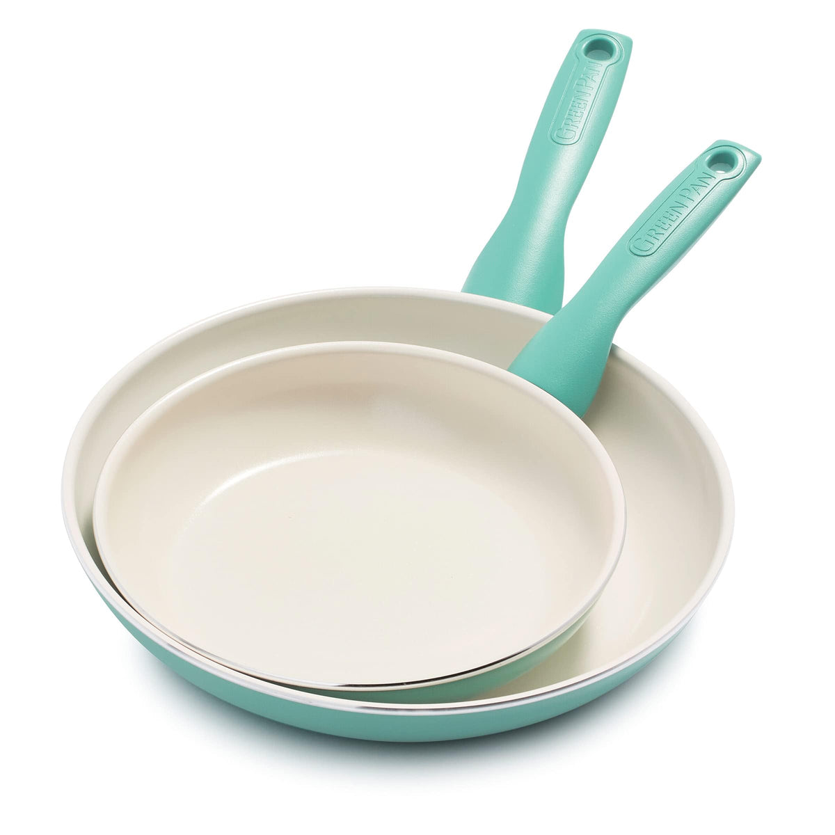 GreenPan poêles ensemble vue de face couleur turquoise pour cuisine moderne