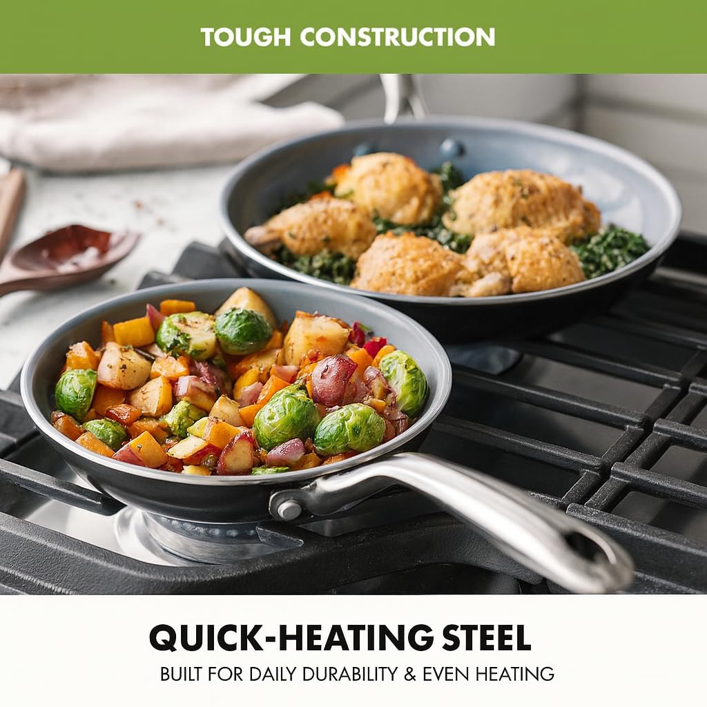 GreenPan Swift poêle en usage sur feu, cuisson rapide et uniforme